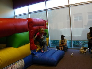 winter birthday party bounce house