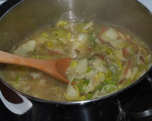 Making Leek and potato soup